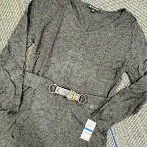 INC International Concepts Women Sweater Charcoal XL Long‎ Sleeve Belt V Neck